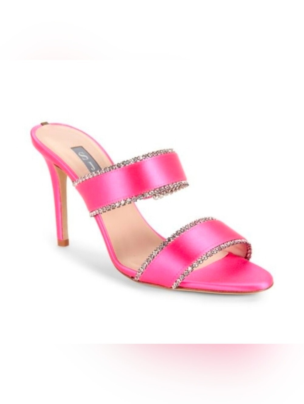 SJP by Sarah Jessica Parker Blossom Rhinestone Heel Sandals Pink Satin